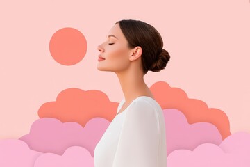 Artistic illustration of a serene woman finding inner peace in calm surroundings