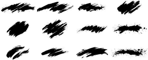 Black Grunge Brush Stroke and Ink Splatter Set, Abstract Hand Drawn Texture Elements for Creative Design and Art Projects