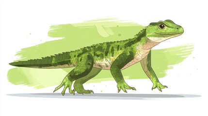 Obraz premium Lively emerald lizard illustration capturing nature's charm with watercolor effect showcasing reptilian beauty and artistic style a captivating scene
