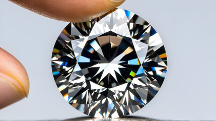 loose brilliant round diamonds is being held by tweezers and looked through a loupe