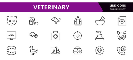 Veterinary, Pet, vet, pet shop, types of pets - minimal thin line web icon set. Outline icons collection. Simple vector illustration