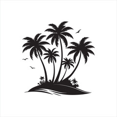 Tropical Palm Tree Silhouette on White Background