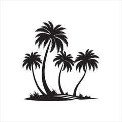 Tropical Palm Tree Silhouette on White Background