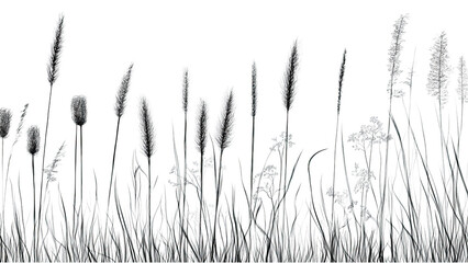 Monochromatic Meadow: A Stunning Black and White Image of Tall Grasses and Flowers