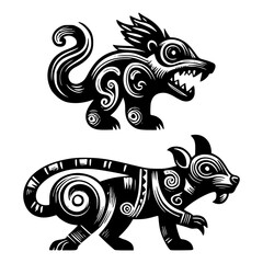 mayan cat ornament vector art, Detailed and aesthetic Mayan style cat ornament vector art. Perfect for historical, creative designs or unique decorations that blend ancient and modern cultures.