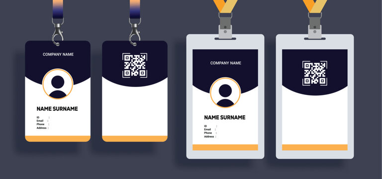 Company ID card clipart template set. Office identification badge clip art collection for employees personal identity in modern lay out vector illustration.
