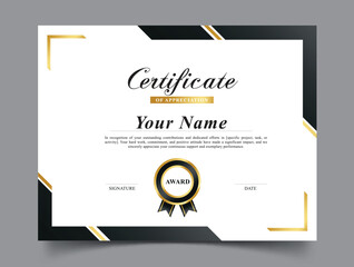 Certificate of appreciation black template clipart. Appreciation award editable clip art in formal document achievement template design vector illustration.   
