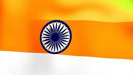 A vibrant flag with bold orange and white stripes, featuring a prominent blue wheel emblem at the center, symbolizing tradition.