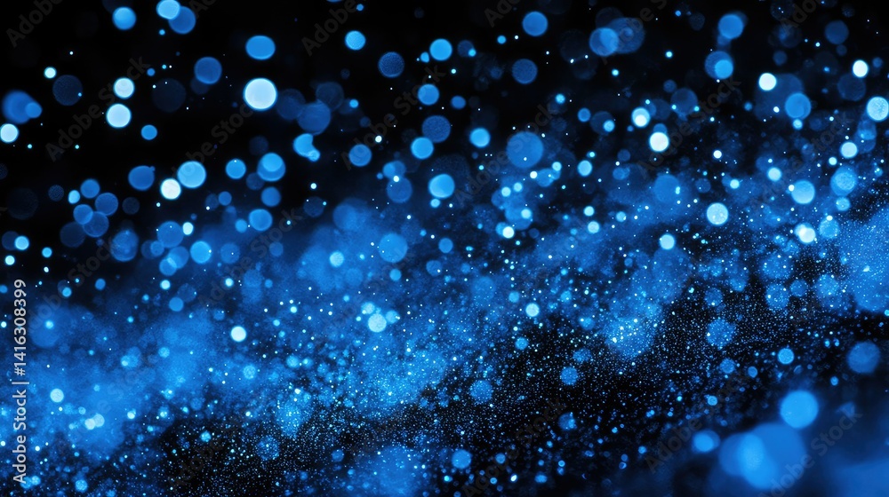 Poster vibrant blue bokeh effect creating a dreamlike abstract background with sparkling particles in a dar