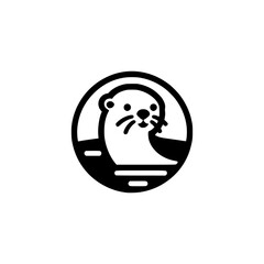 otter circle animal logo vector illustration template design