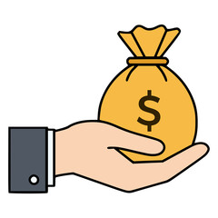 hand holding money bag saving rich wealthy flat color vector illustration template design