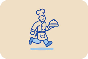 Fototapeta premium Culinary Courier: Swift Chef Delivering Delicious Cuisine with a Smile.