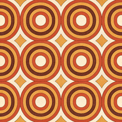 Fototapeta premium Retro 70s geometric loop pattern seamless vector, featuring bold, swirling loops and vibrant colors in a nostalgic design reminiscent of 1970s decor and style.