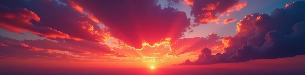 Fototapeta premium Crimson clouds ignite the western sky, breathtaking sunset spectacle, art, scenic