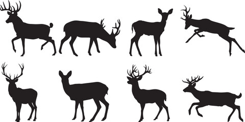 Collection of Deer Silhouettes in Various Poses

