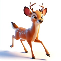 3D cute animation of a deer on white background