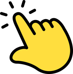 Obraz premium Click hand cursor gestures, Hand pointer Cute Cartoon Hand Logo Icons yellow color, Chubby finger emoji sticker sign symbol, editable stroke.