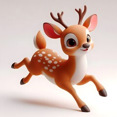 3D cute animation of a deer on white background