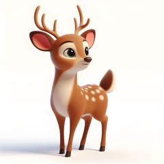 3D cute animation of a deer on white background