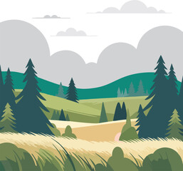 eaceful Mountain Valley Landscape Illustration
