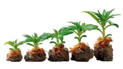 Growth Stages: A visual depiction of plant growth stages, showcasing the journey from tiny sprout to full bloom, set against a simple backdrop.