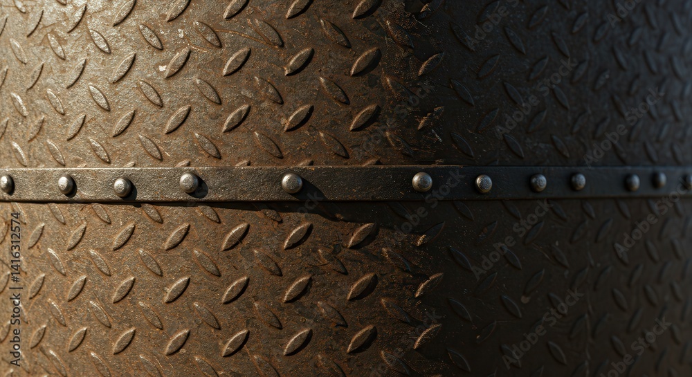 Poster rusty metal plate texture with rivets industrial background image