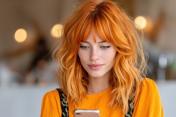 Young woman using smartphone at home close-up lifestyle shot in modern indoor space