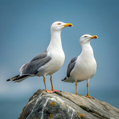 Obraz premium Seagulls, full-frame front-facing image of two seagulls standing on a beach 