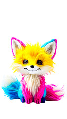 Obraz premium Vibrant Cartoon Fox Toy, Happy and Playful, Child's Room Decor, Cute Animal Plush, Colorful Stuffed Toy, Joyful Expression, Creative Design transparent png graphic resource 