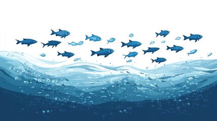 Obraz premium School of fish swimming in ocean waves