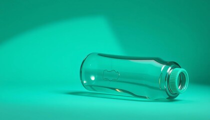 Sleek green water bottle, teal backdrop; highlights curves, photography, modern