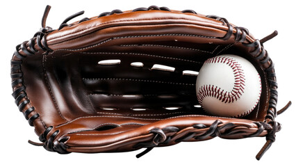 Brown Leather Baseball Glove with White Baseball Inside Ready for the Game