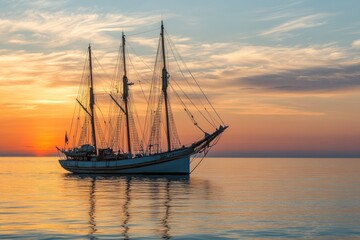 Sailing ship at sunset