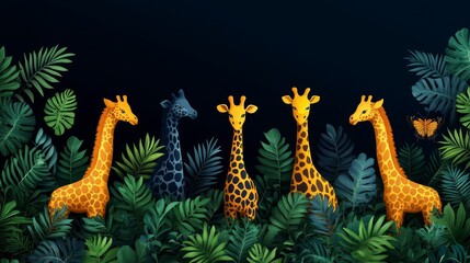 Obraz premium Enigmatic pixelated giraffe habitat against dark ambience blending digital art with natural wildlife themes for modern audiences art print