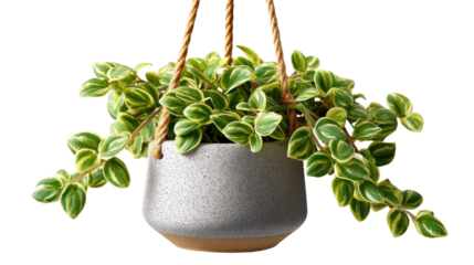Hanging plant : Capturing a serene, detailed indoor scene of a lovely hanging plant, showcasing its vivid colors and delicate textures