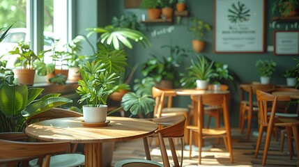 mock up poster frame in modern interior background, cafe, restaurant, 3D render, 3D illustration HD 8K wallpaper Photographic Image