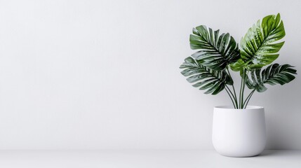 Obraz premium Artificial greenery in white pot minimalist home decor background image
