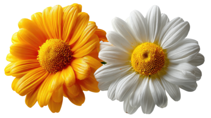 Daisy's Bright Duo: Close-up of a cheerful duo daisy and bright yellow flower against an appealing and natural background with soft petals showing the beauty of flora.