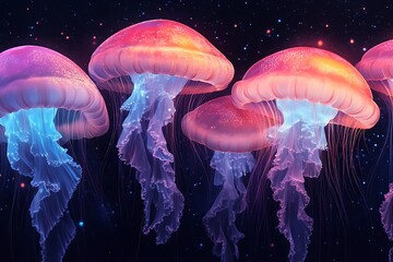 Glowing Jellyfish in a Starry Sea