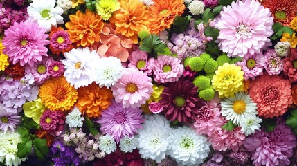 Vibrant Multicolor Chrysanthemum Floral Background for Spring Events & Exhibits - Botanical Arrangement with Natural Lighting, Perfect for Branding/Seasonal Decor