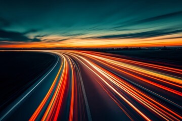 Highway at sunset abstract motion blurred light trails