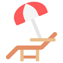 Beach Chair flat color, mini illustration icon, related to relaxation, spa, wellness and more. Vector EPS 10 for modern concept, print, UI, UX kit, web and app development