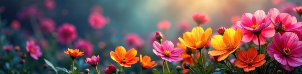 Fototapeta premium Multicolor background with a close-up of colorful flowers blooming, growth, colorful, blossom