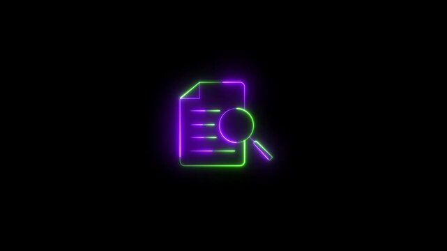 Glowing Research report analysis line sign animation. Neon case study with magnifying glass animation.