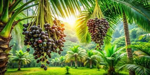 Fototapeta premium Acai Palm Leaves & Berries: Lush Amazonian Landscape Photography