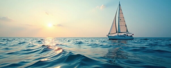 Ocean waves and sailboat on calm sea background , boat in water, calm