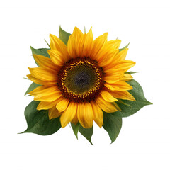 Fototapeta premium Sunflower Head Bloom with yellow petals and dark middle Isolated Transparent Background