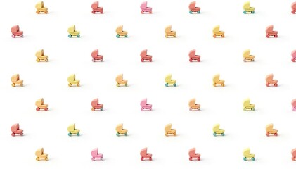 Pastel colored strollers, repeating pattern on white background, texture, design, kids