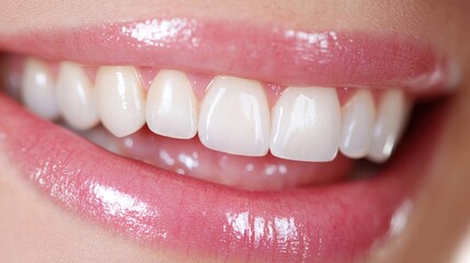 Bright white smile close up healthy teeth pink lips dental cosmetic oral care