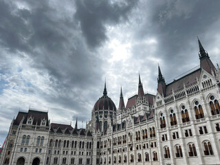 Majestic Hungarian Parliament Building Under Dramatic Skies